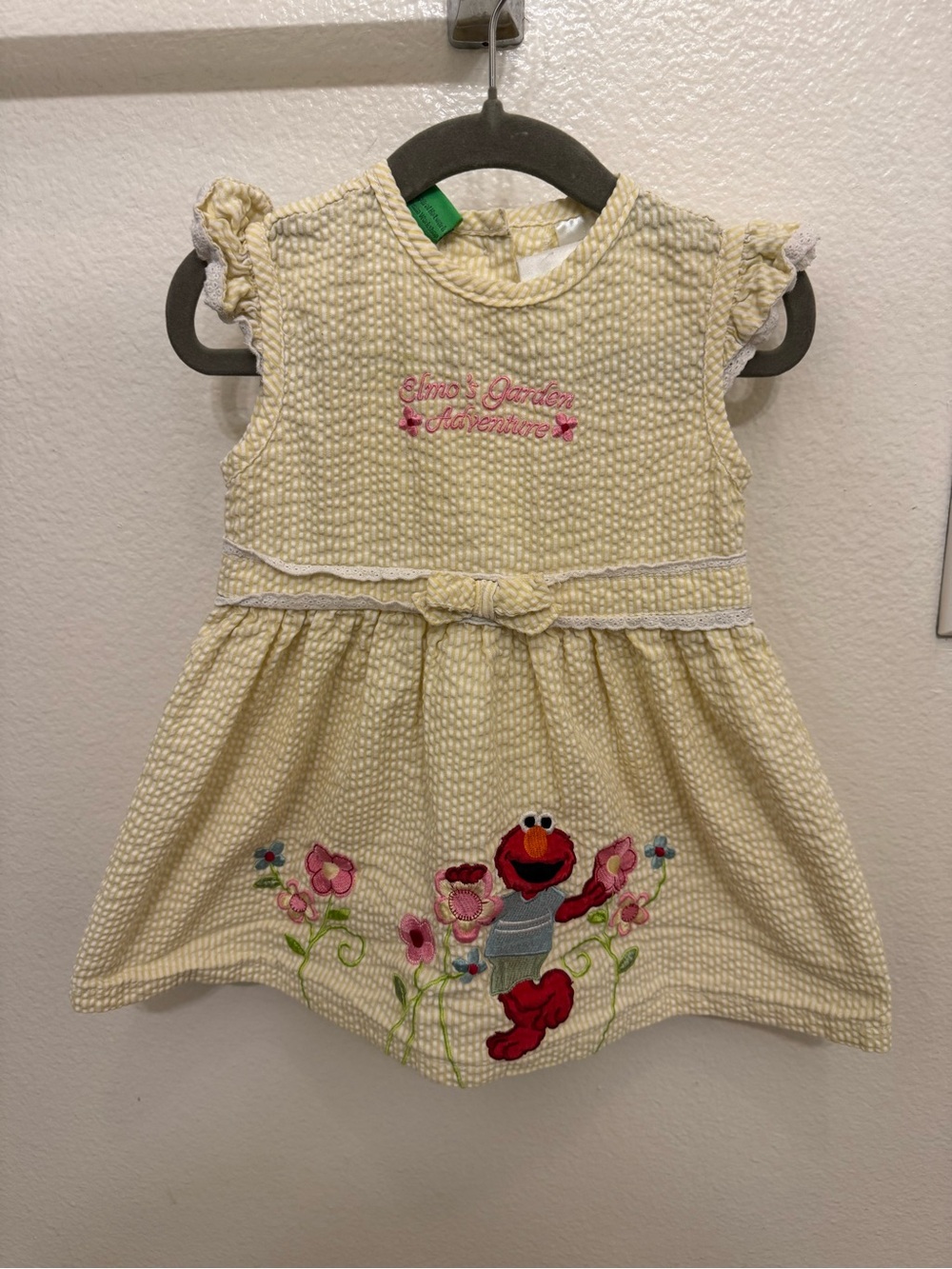 Elmo Yellow Textured Dress with Floral Embroidery